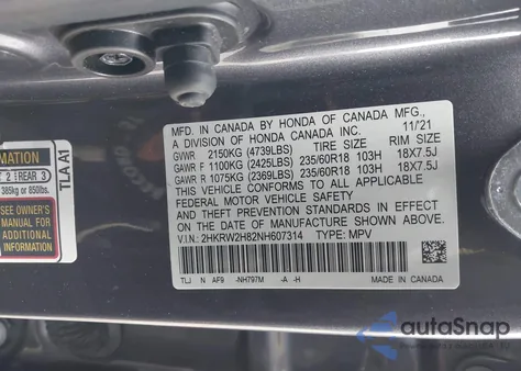 2022 Honda Cr-V Awd Ex-L from USA, damaged, VIN 2HKRW2H82NH607314